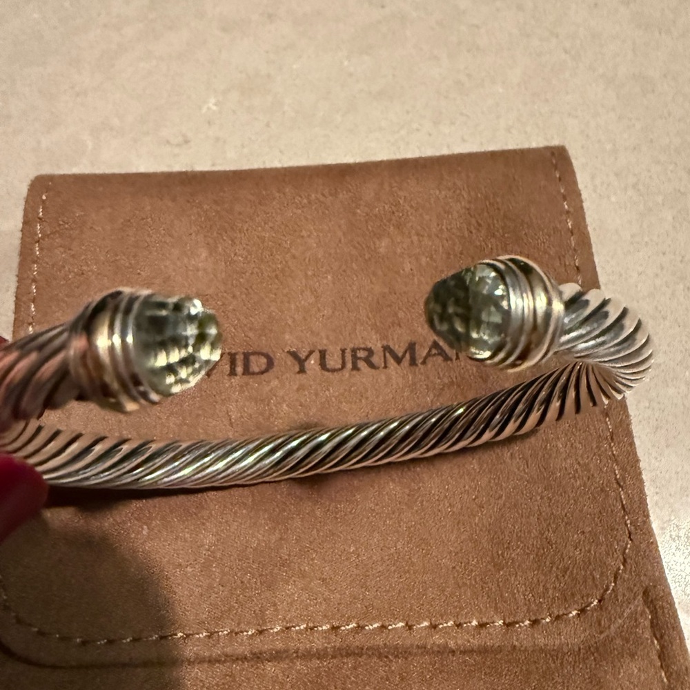 David Yurman Silver Classic Cable Bracelet with Peridot Stone